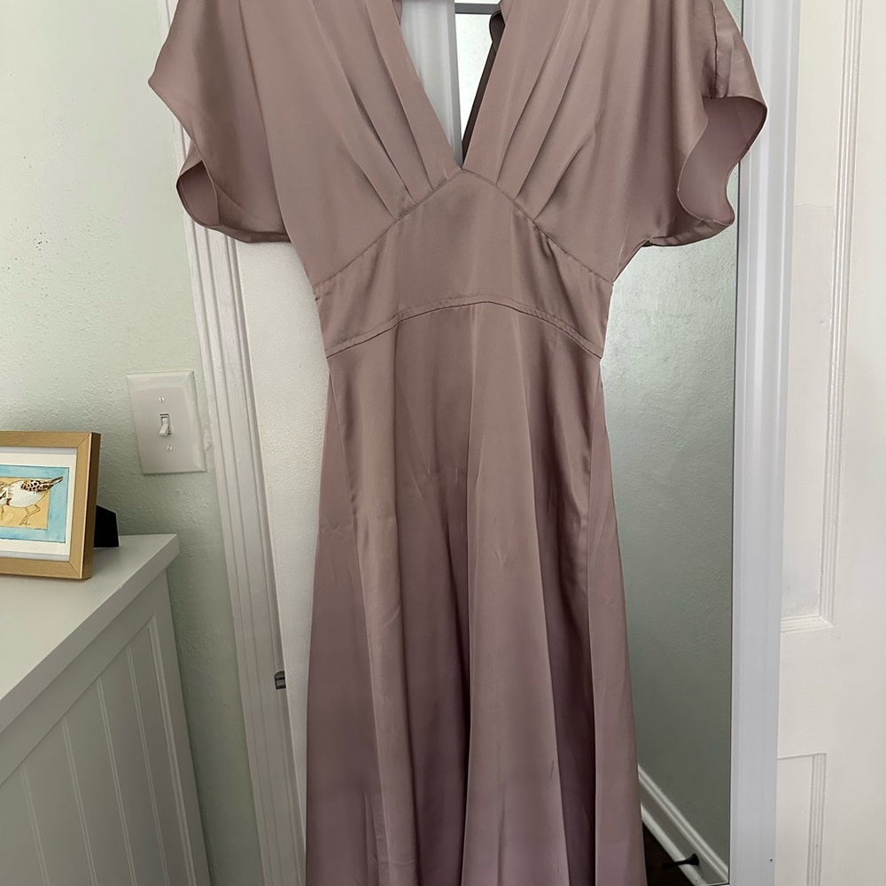 Plunge Neck Flutter Sleeve Gown